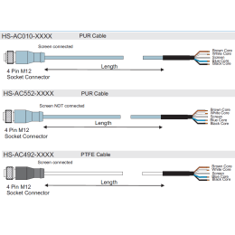 HS-AC010 HS-AC011, HS-AC552 HS-AC492 4Pin M12 Socket to Fly End - Cable